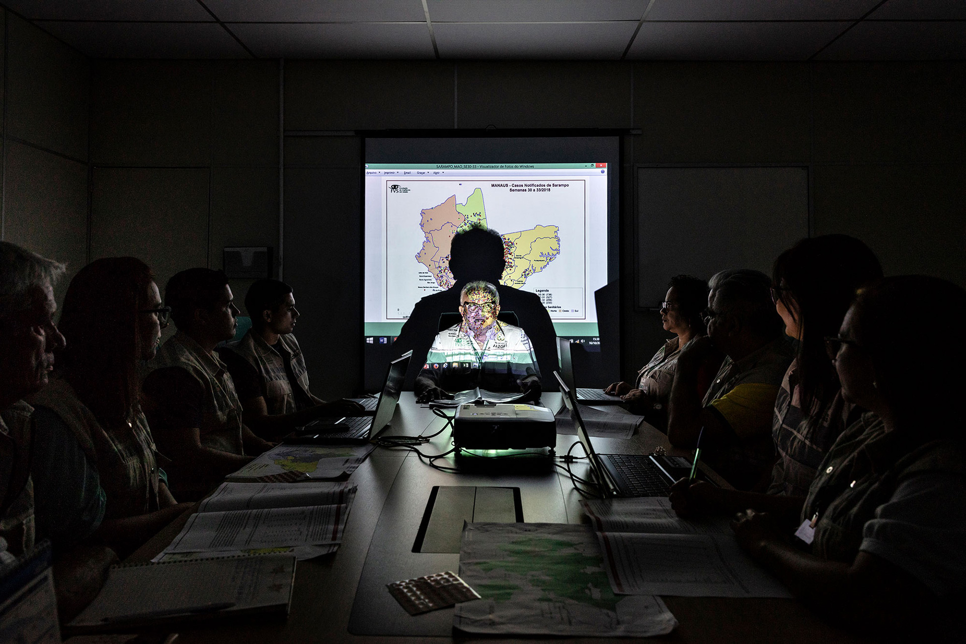 The sanitary committee during a meeting due to the measles outbreak caused by the immigration process.